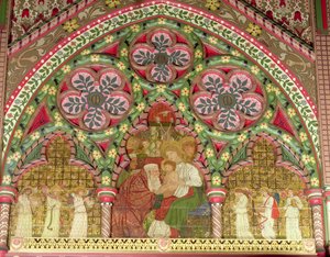 Adoration of the Magi, alttaritaulu, William Morrisin ja Sir Edward Burne-Jonesin suunnitelmiin, 1861-62 tekijältä George Campfield